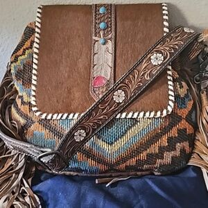 Bag beaded frills hand tooled bag